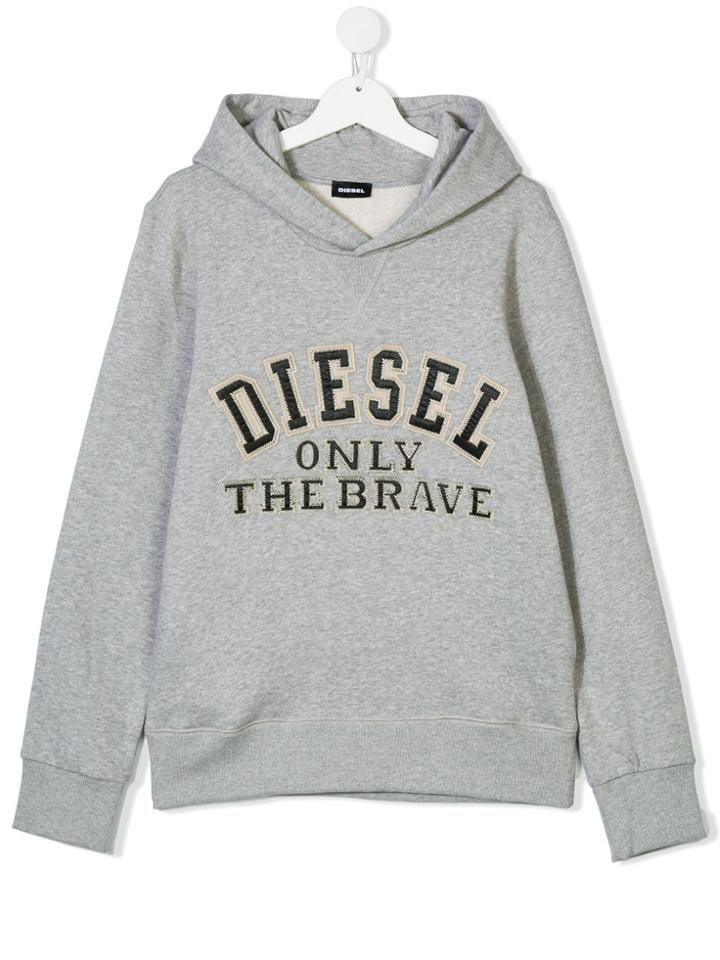 Diesel Kids Logo Embroidered Hoodie - Grey