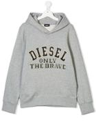 Diesel Kids Logo Embroidered Hoodie - Grey