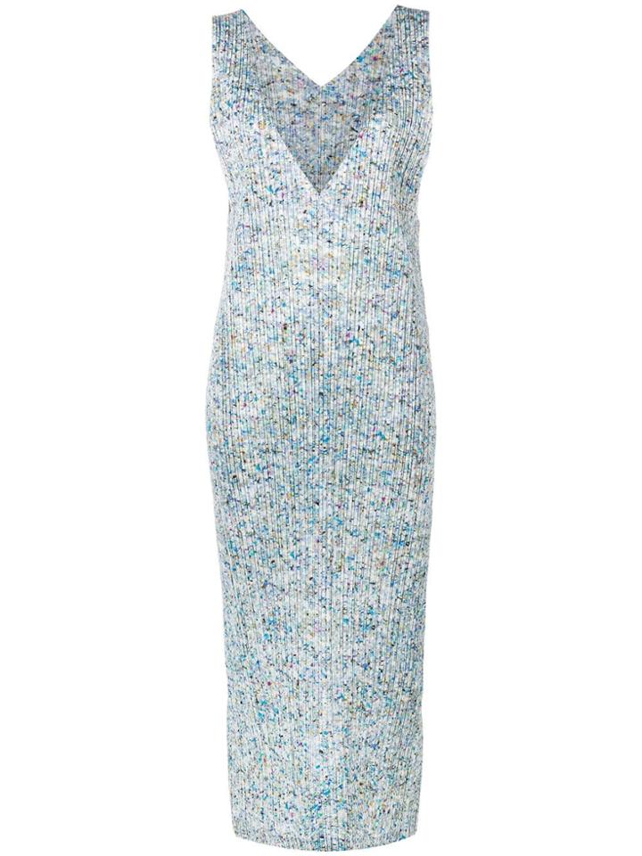 Pleats Please By Issey Miyake Speckle Print V Plunge Dress - Blue