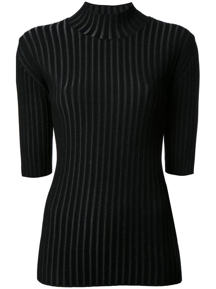 Le Ciel Bleu Pleated Cropped Sleeves Jumper, Women's, Size: 38, Black, Polyester/rayon