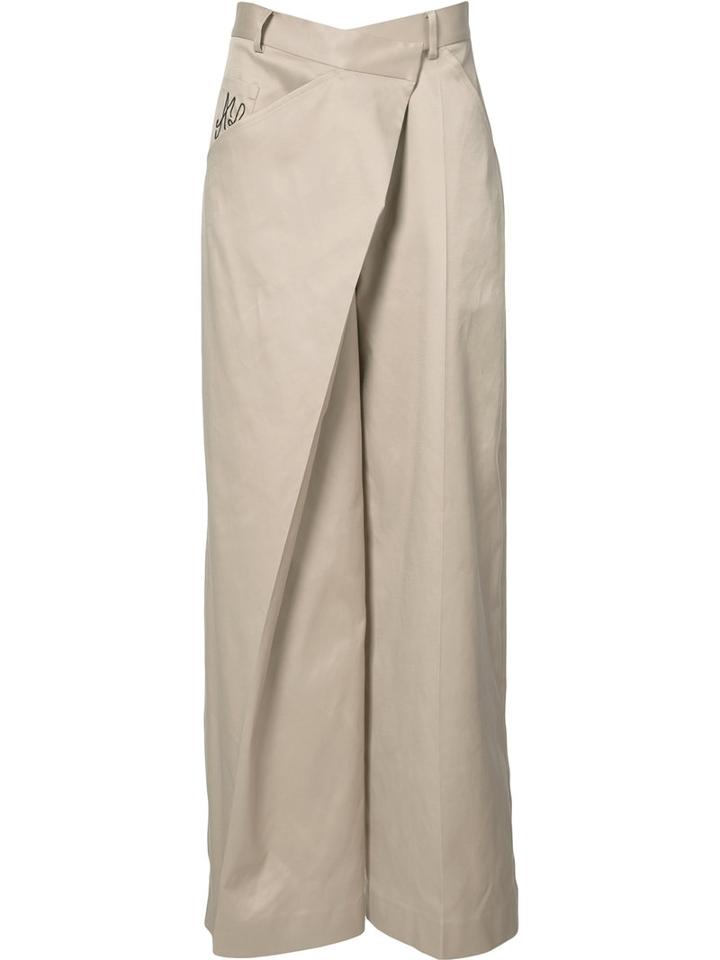 Adeam - Wrap Waist Palazzo Pants - Women - Cotton/polyester - 8, Nude/neutrals, Cotton/polyester