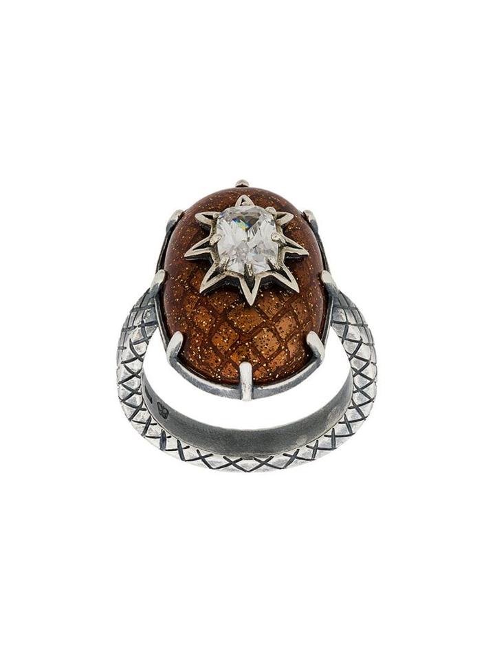 Bottega Veneta Brown Antique Silver Stellular Ring - Metallic