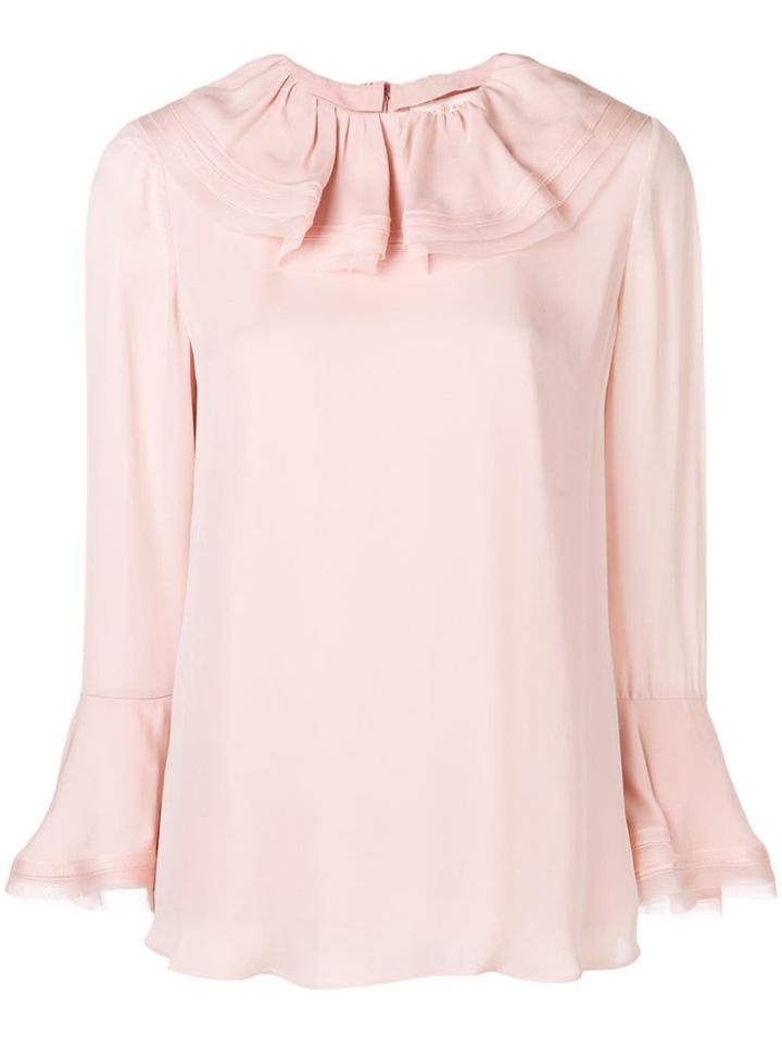 Tory Burch Ruffled Collar Silk Blouse - Pink & Purple