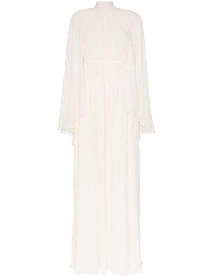 Giambattista Valli High Neck Cape Sleeve Silk Maxi Dress - White