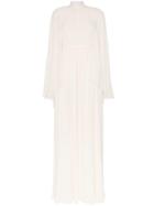 Giambattista Valli High Neck Cape Sleeve Silk Maxi Dress - White