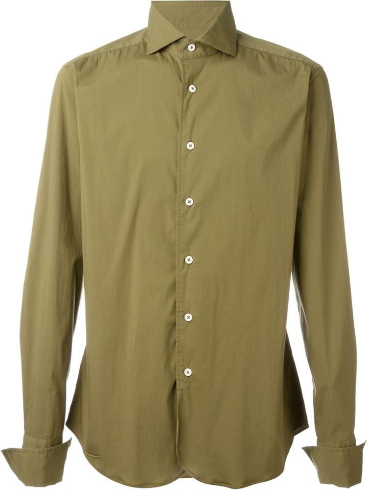 Al Duca D'aosta 1902 Cutaway Collar Shirt, Men's, Size: Large, Green, Cotton/polyamide/spandex/elastane