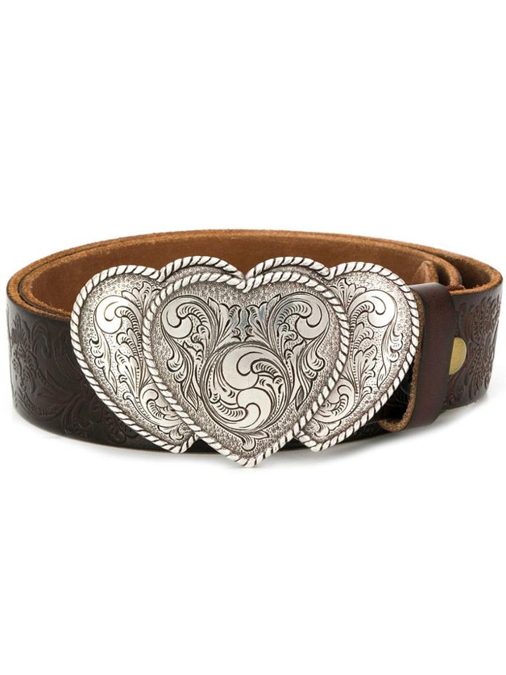 Jessie Western Triple Heart Buckle Embossed Belt - Brown