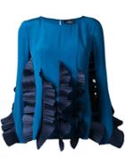 Capucci Ruffled Pleats Blouse, Women's, Size: 40, Blue, Silk Crepe