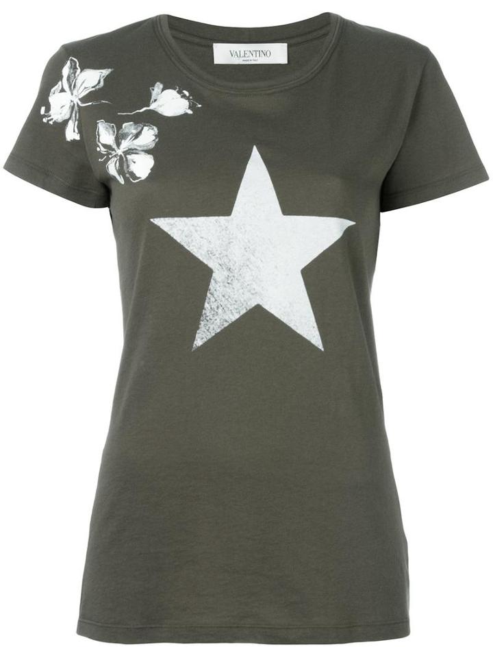 Valentino Floral And Star Print T-shirt, Women's, Size: Small, Cotton