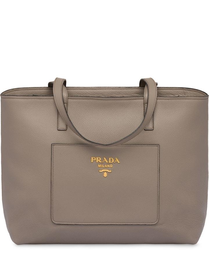 Prada Large Leather Tote - Grey