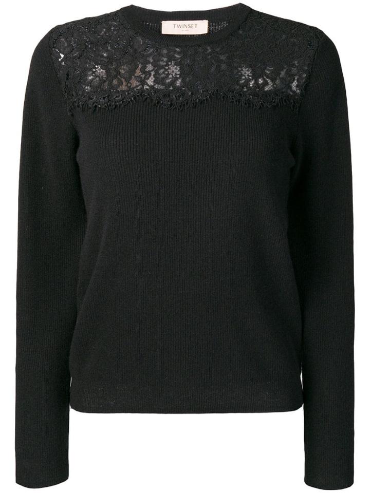 Twin-set Lace Panel Sweater - Black