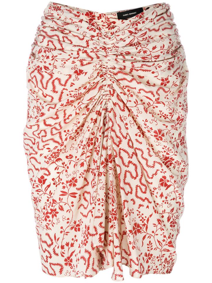Isabel Marant - Geometric And Floral Print Ruched Skirt - Women - Silk/spandex/elastane - 36, White, Silk/spandex/elastane