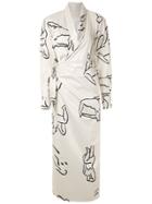 Framed Printed Wrap Gown - Neutrals