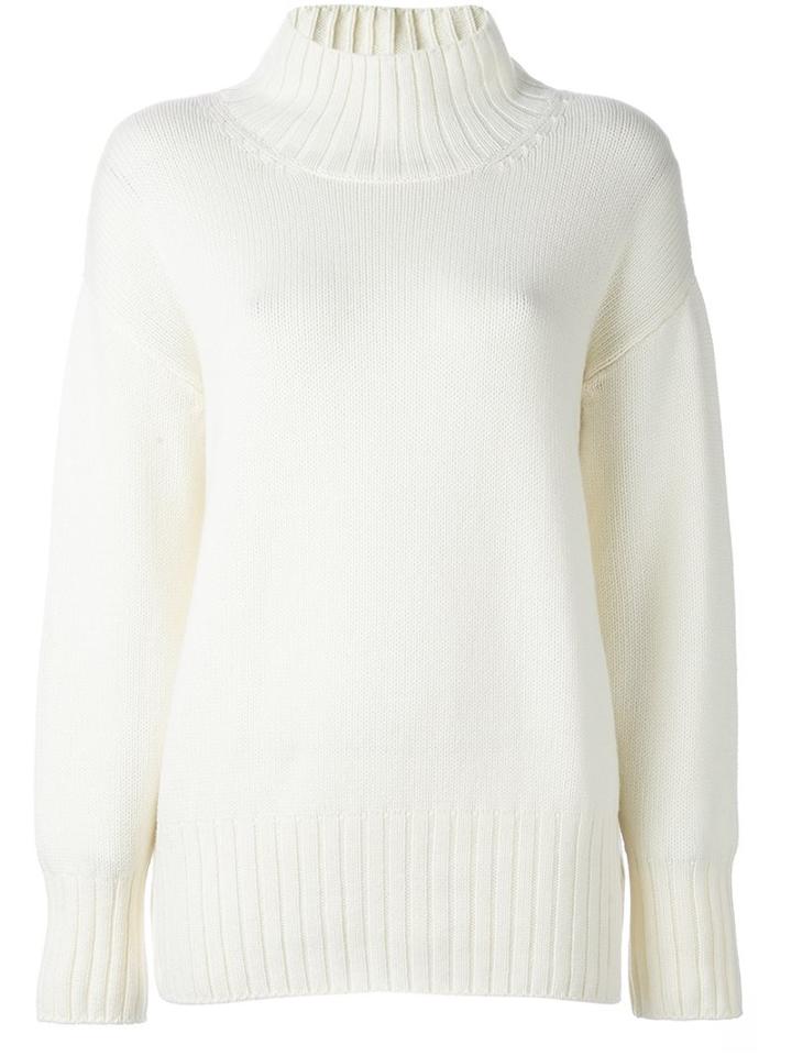 Malo Roll Neck Ribbed Pullover, Women's, Size: Medium, White, Cashmere