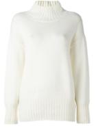 Malo Roll Neck Ribbed Pullover, Women's, Size: Medium, White, Cashmere