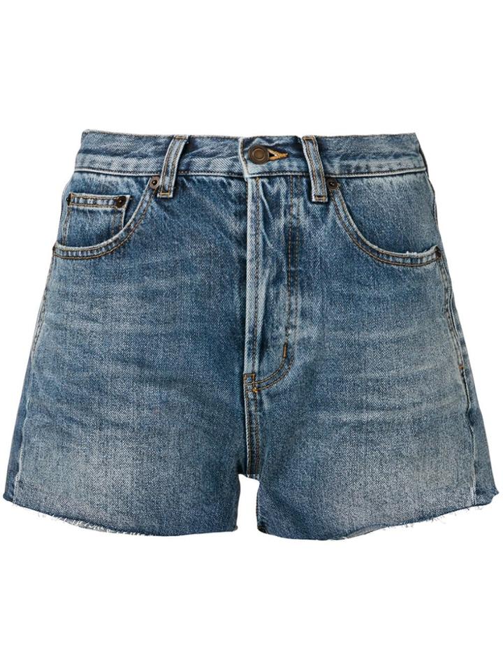 Saint Laurent Raw Hem Pocket Trim Denim Shorts - Blue