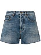 Saint Laurent Raw Hem Pocket Trim Denim Shorts - Blue
