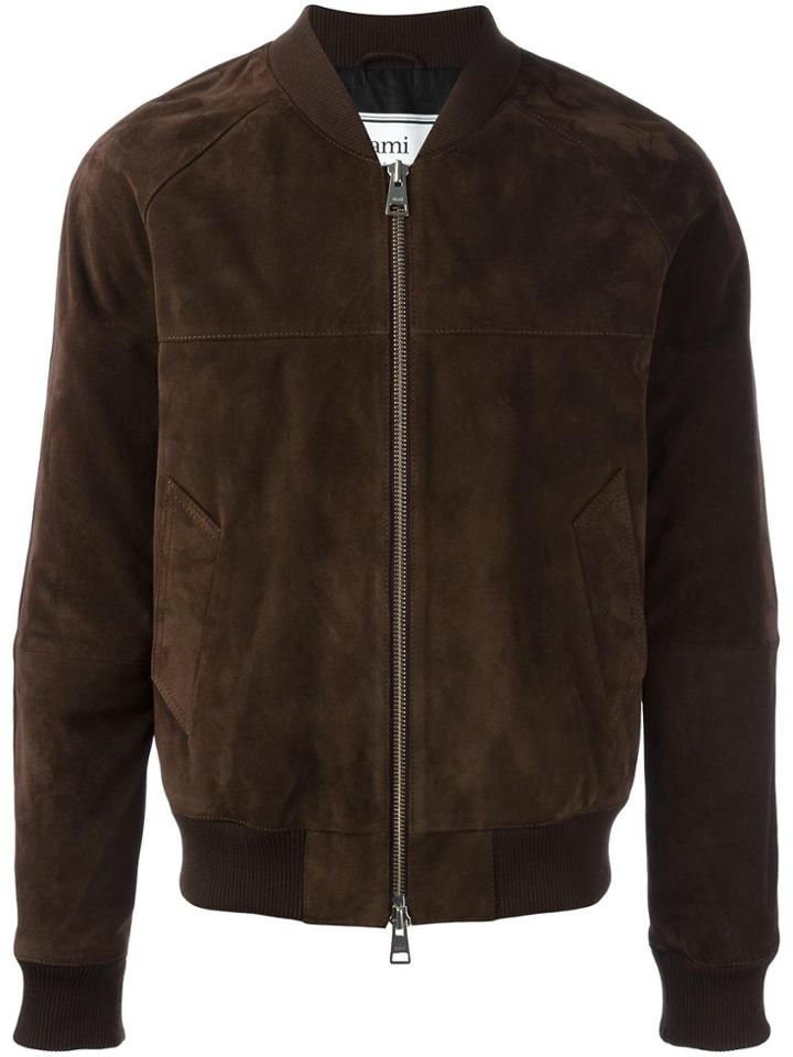 Ami Alexandre Mattiussi Suede Bomber Jacket - Brown