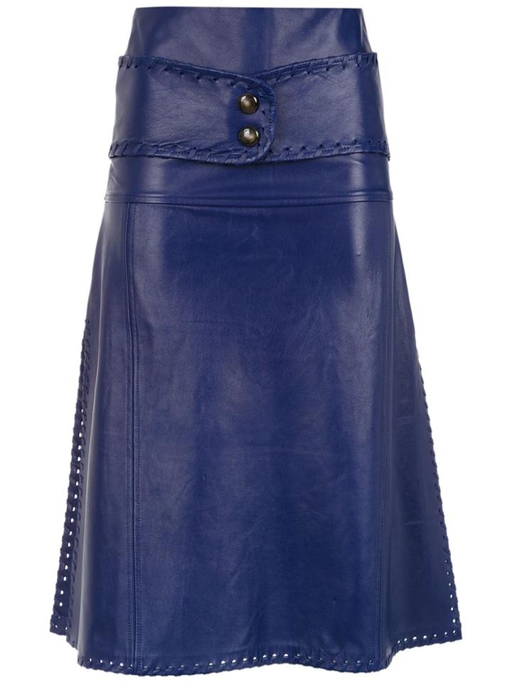 Andrea Bogosian Leather Midi Skirt - Blue