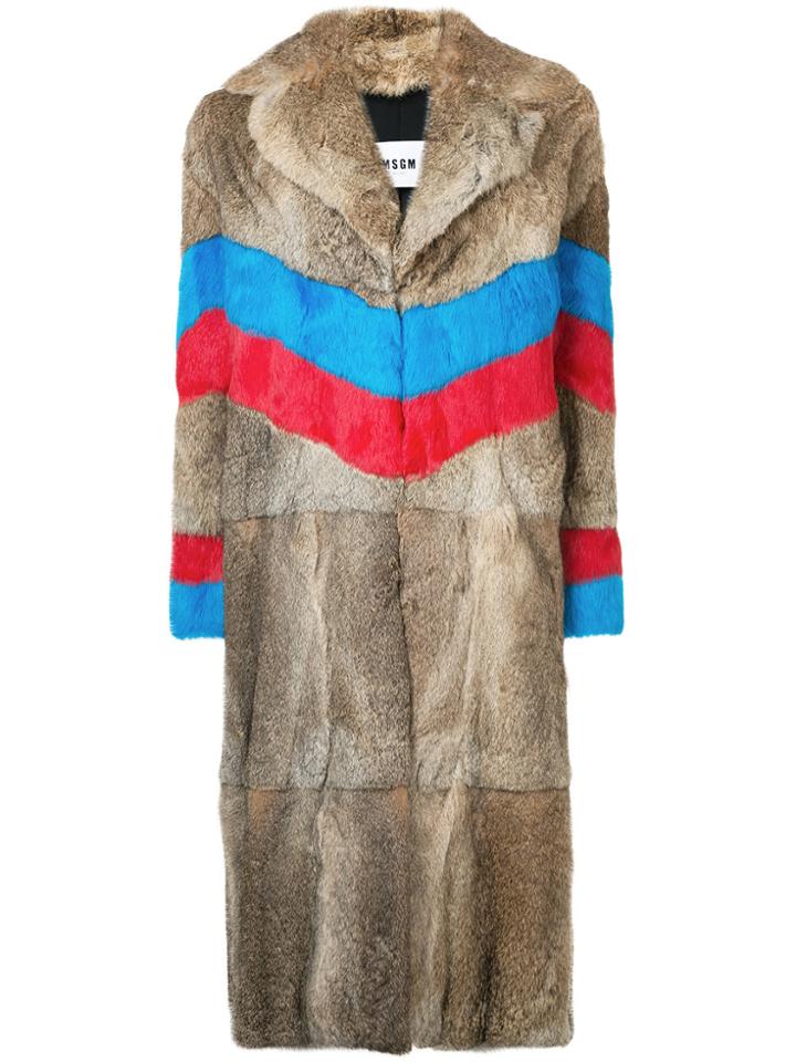 Msgm Striped Oversized Coat - Blue