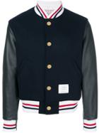 Thom Browne Button Front Melton Wool Varsity Jacket - Blue