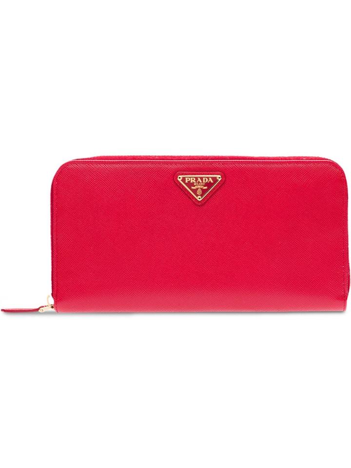 Prada Large Saffiano Leather Wallet - Red