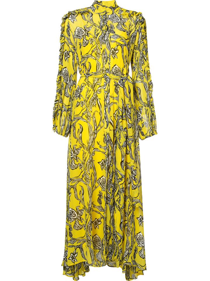 Ellery High Neck Floral Dress, Women's, Size: 4, Yellow/orange, Silk
