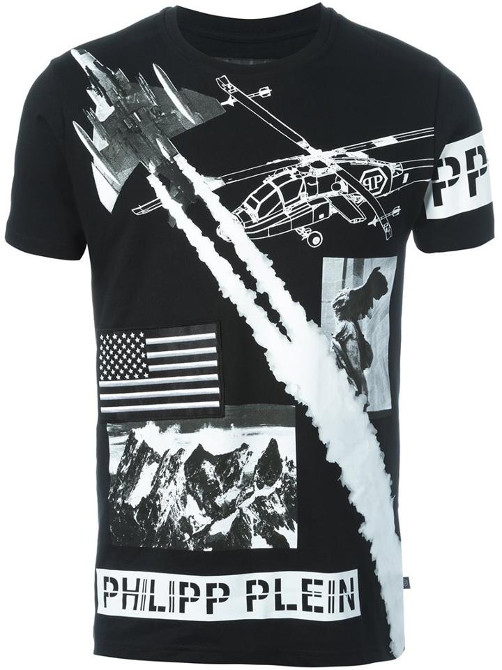 Philipp Plein Air Force Print T-shirt, Men's, Size: Large, Black, Cotton