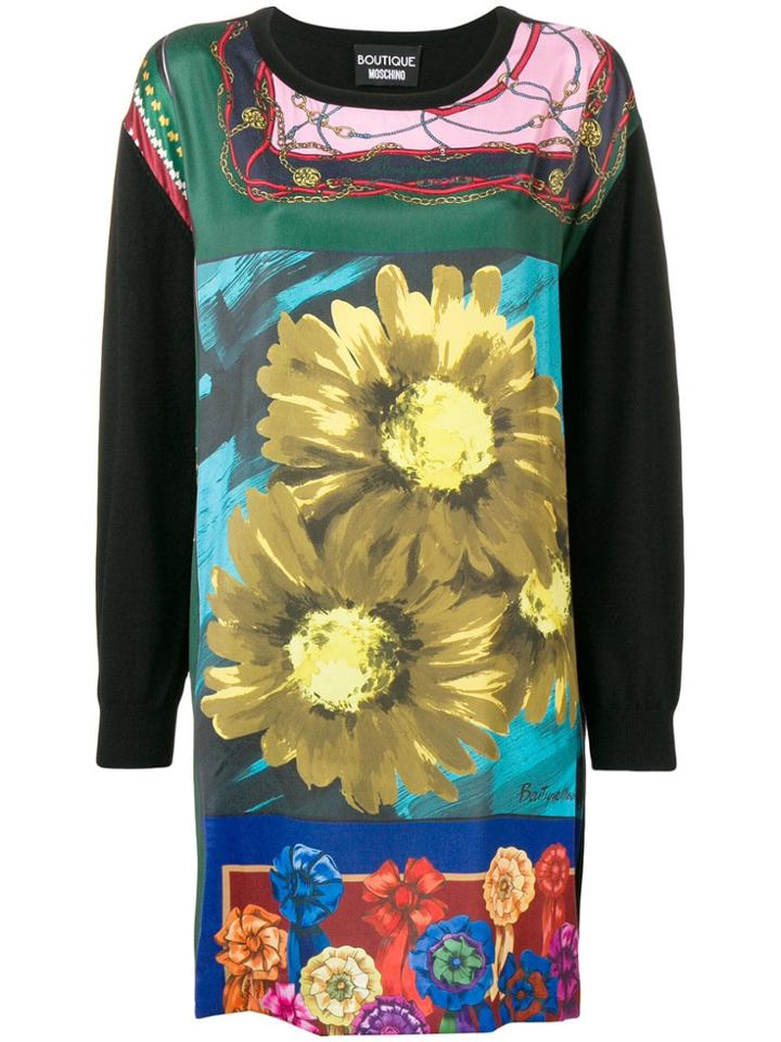 Boutique Moschino Mixed Print Sweater Dress - Black