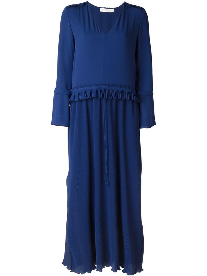 See By Chloé Pleated Maxi Dress, Women's, Size: 36, Blue, Polyester/viscose