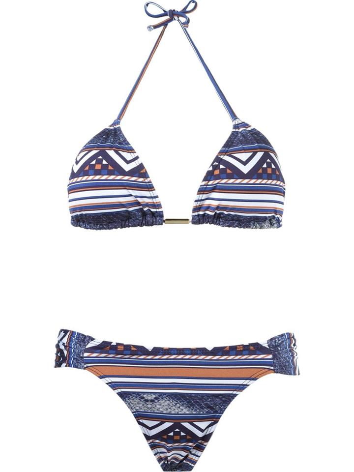 Brigitte Geometric Print Triangle Top Bikini Set - Blue