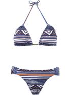 Brigitte Geometric Print Triangle Top Bikini Set - Blue