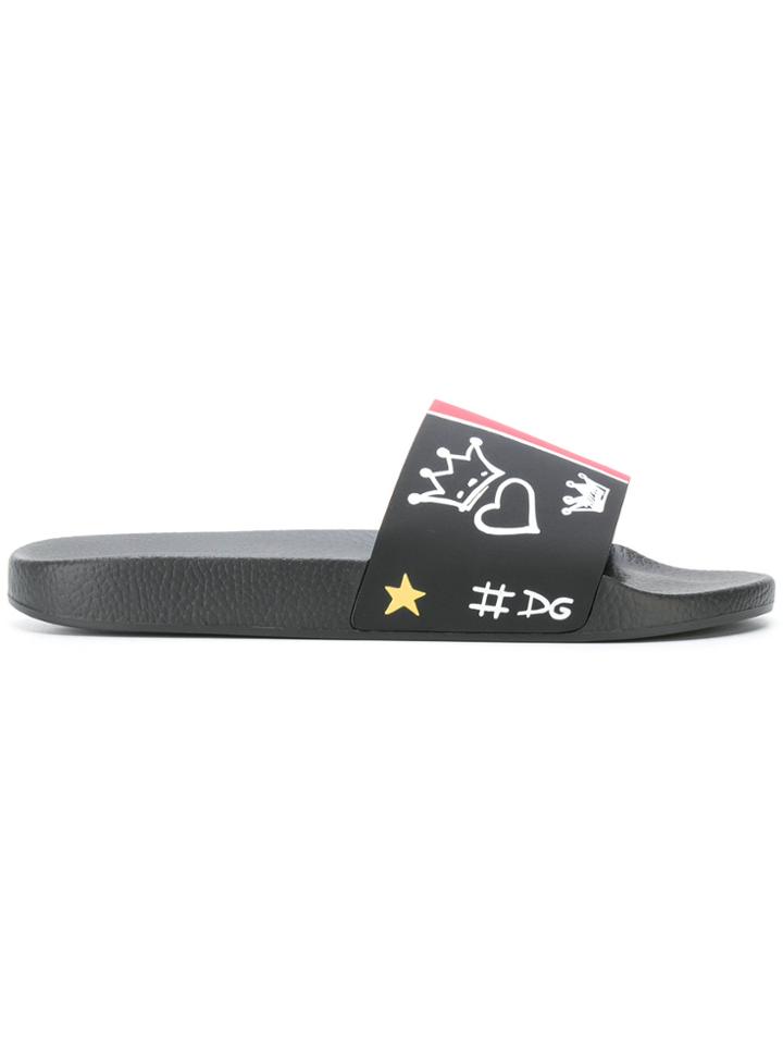 Dolce & Gabbana Graffiti Printed Sliders - Black