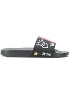 Dolce & Gabbana Graffiti Printed Sliders - Black