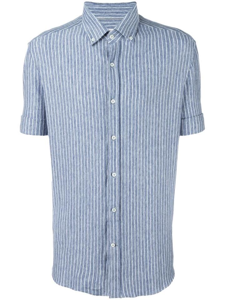 Brunello Cucinelli Striped Shirt, Men's, Size: Medium, Blue, Linen/flax/spandex/elastane