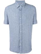 Brunello Cucinelli Striped Shirt, Men's, Size: Medium, Blue, Linen/flax/spandex/elastane