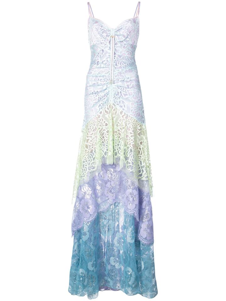 Peter Pilotto Tiered Floral Lace Gown - Blue
