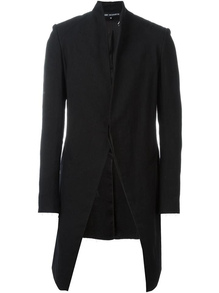 Cedric Jacquemyn Long Raw Collar Suit Coat, Men's, Size: 50, Black, Linen/flax/cotton