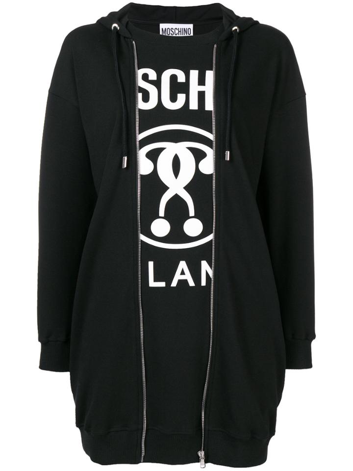Moschino Logo Print Hoodie Dress - Black