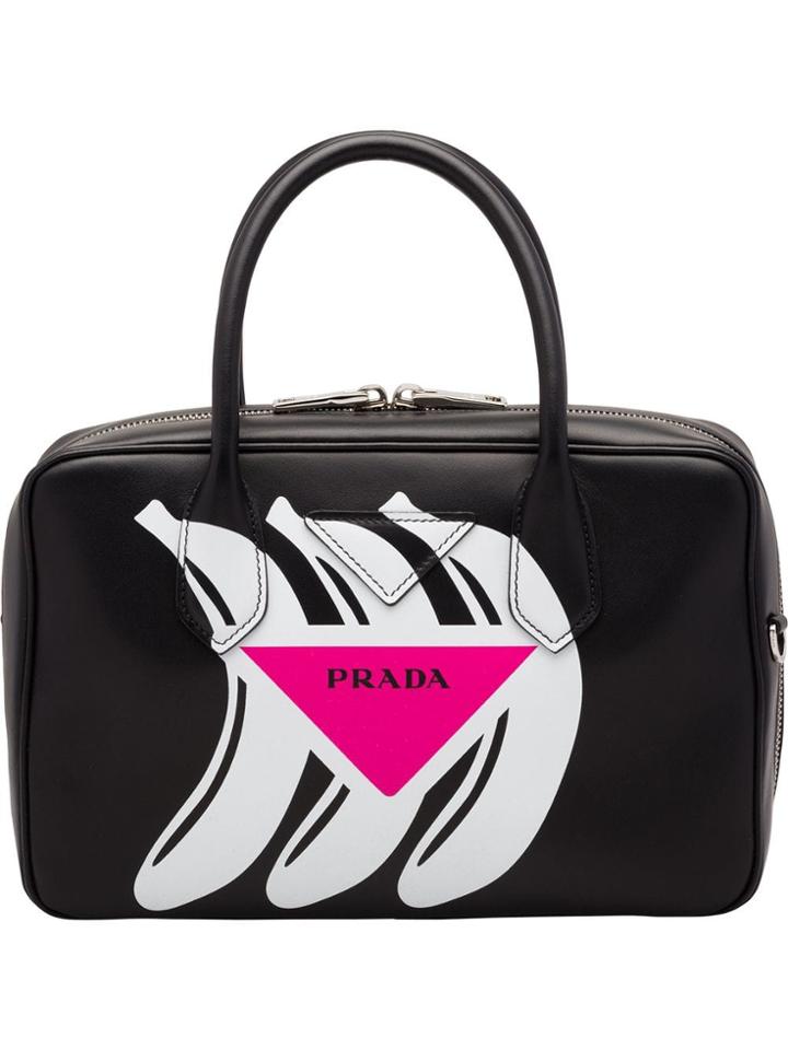 Prada Printed Top-handle Bag - Black
