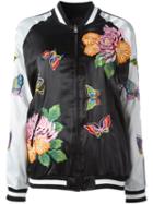 P.a.r.o.s.h. - Floral Decal Bomber Jacket - Women - Polyester - M, Black, Polyester