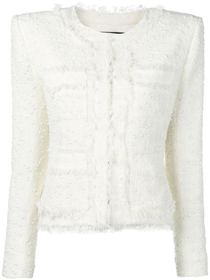 Balmain Fringed Design Tweed Jacket - White