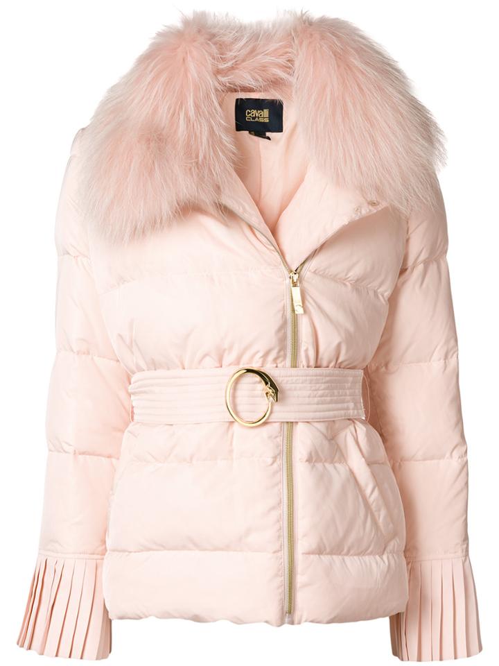 Cavalli Class Belted Puffer Jacket - Pink & Purple
