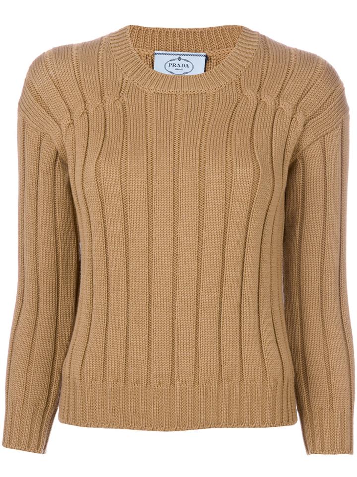 Prada Ribbed Crew Neck Sweater - Brown