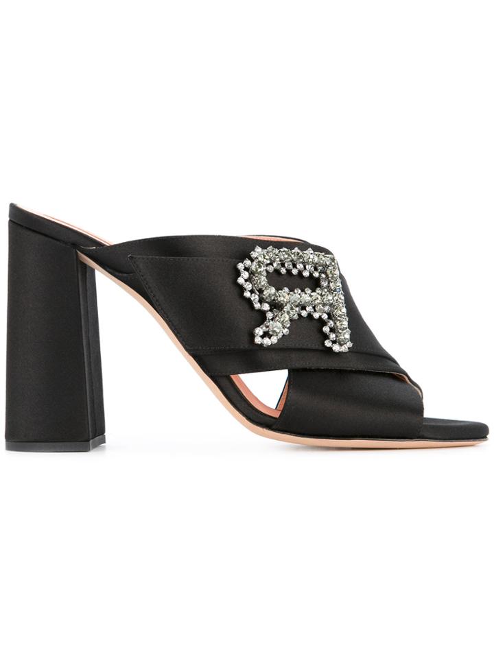 Rochas Embellished Strap Heeled Mules - Black