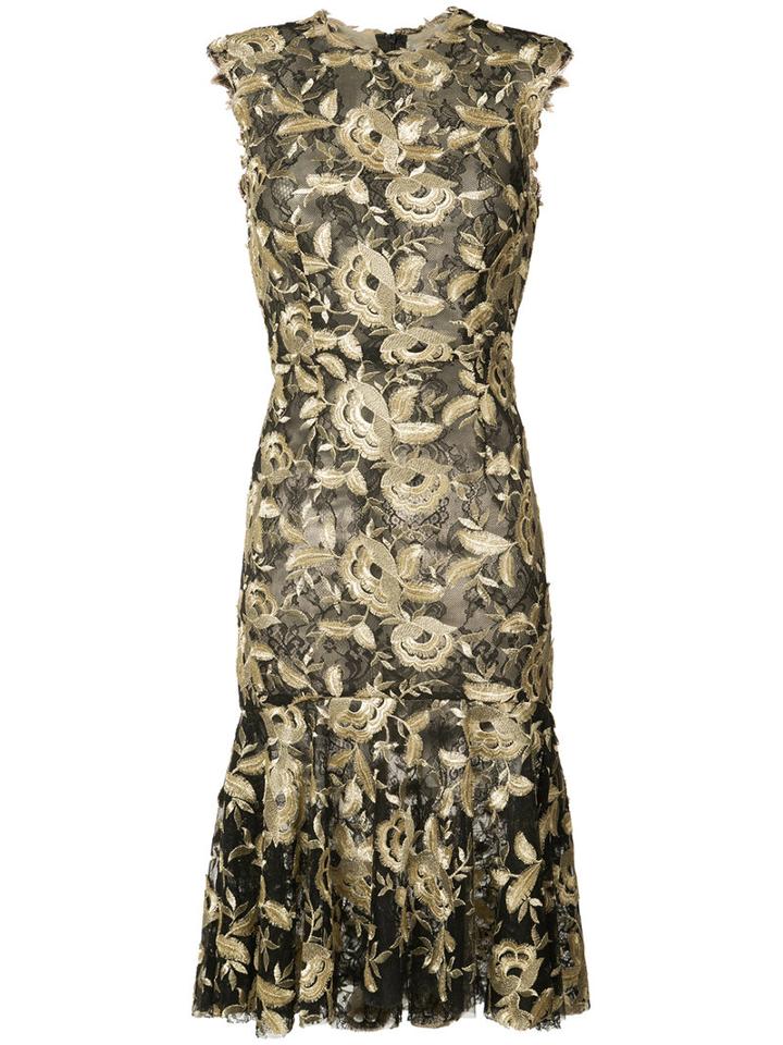 Monique Lhuillier - Flared Hem Floral Dress - Women - Silk - 8, Black, Silk