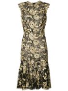 Monique Lhuillier - Flared Hem Floral Dress - Women - Silk - 8, Black, Silk