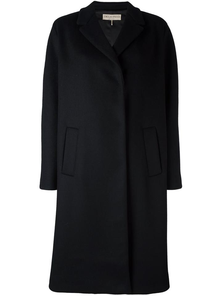 Emilio Pucci Concealed Fastening Coat, Women's, Size: 42, Black, Virgin Wool/cashmere/cupro/silk