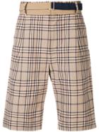 Sacai Belted Plaid Shorts - Neutrals