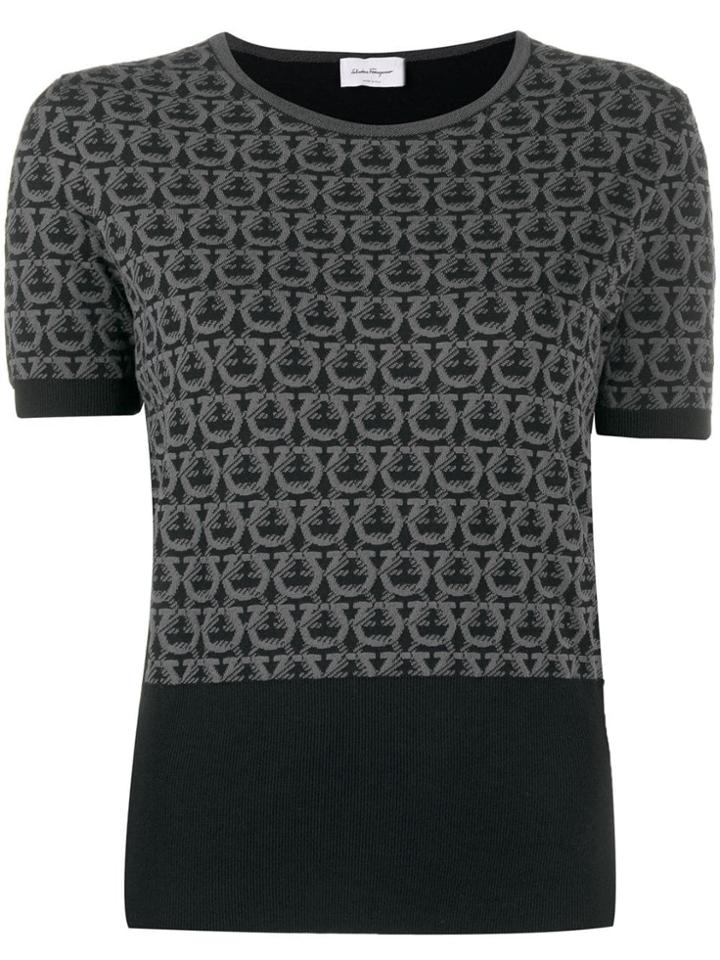 Salvatore Ferragamo Gancini Intarsia Knitted Top - Black